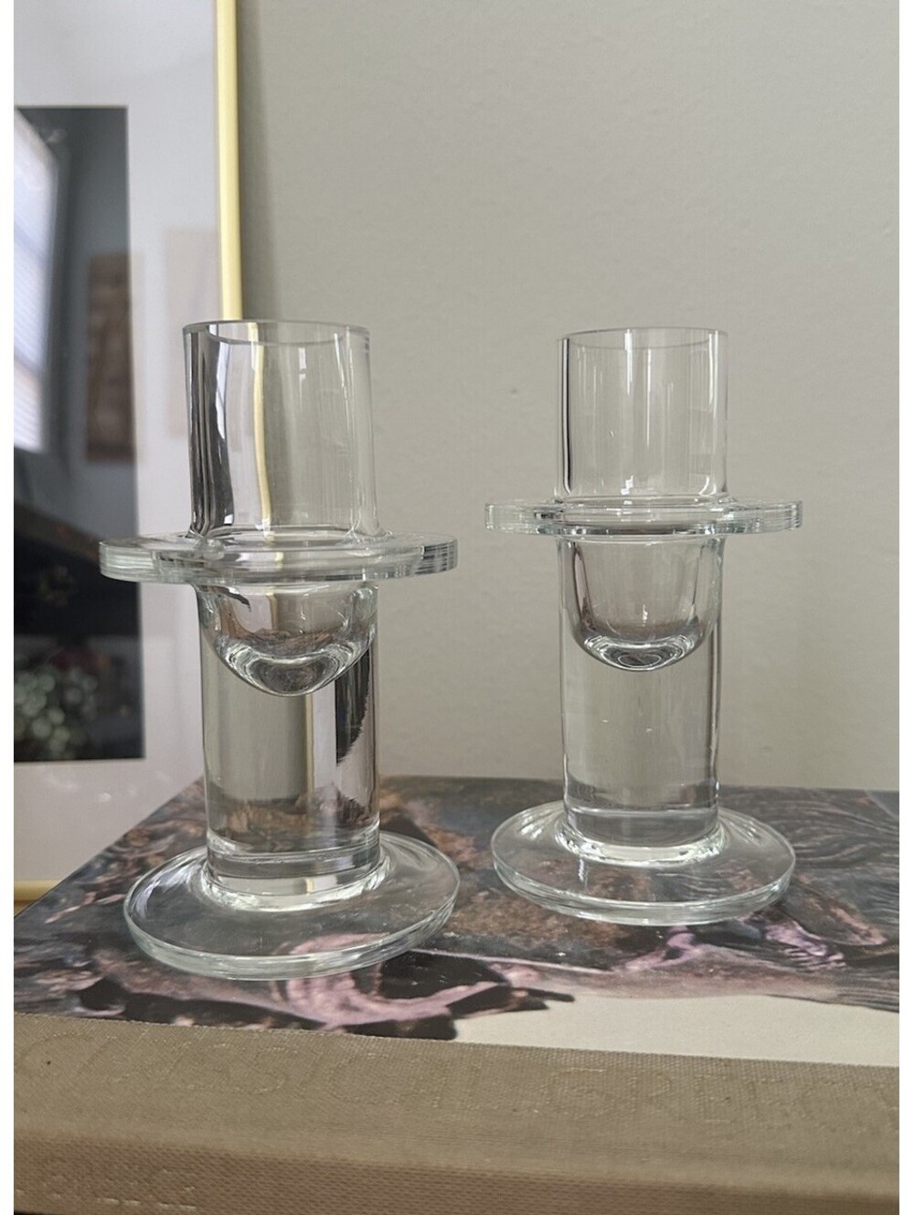 KROSNO Glass Candle Holders 6"' Heavy Pillar Clear Set of 2